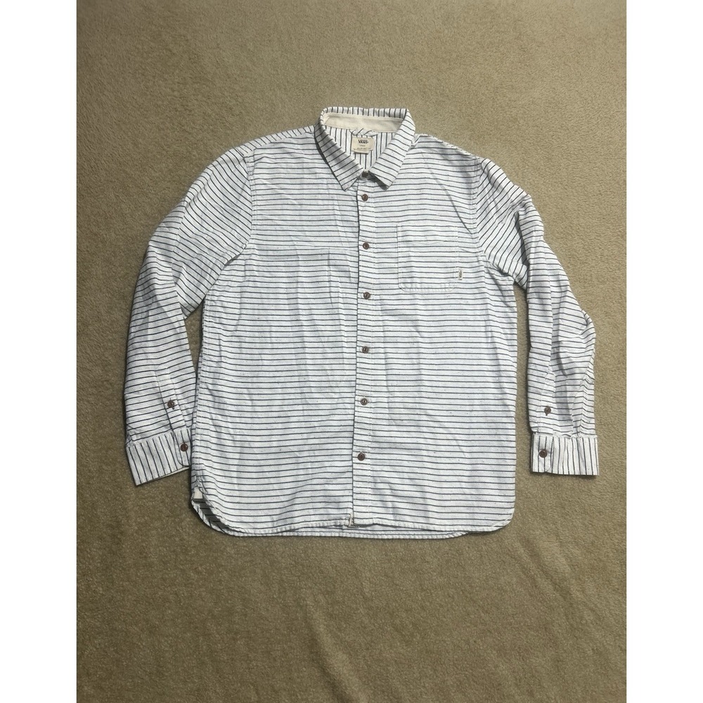 Vans Long Sleeve‎ Railroad Navy Stripes On A Cream Shirt Large Casual Preppy